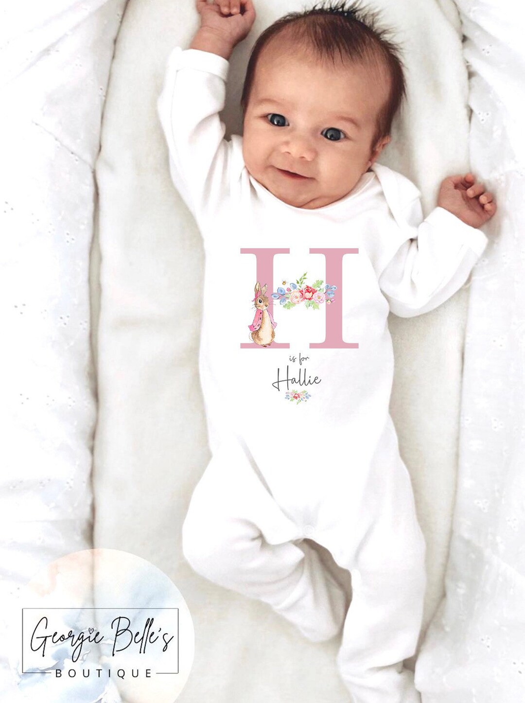 Personalised Baby Girls Peter Rabbit Sleepsuit / Babygrow / Etsy