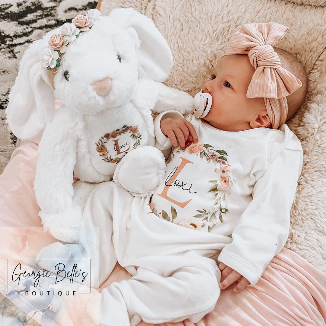 Personalised Gifts for New Baby Girl, Personalised Floral Babygrow