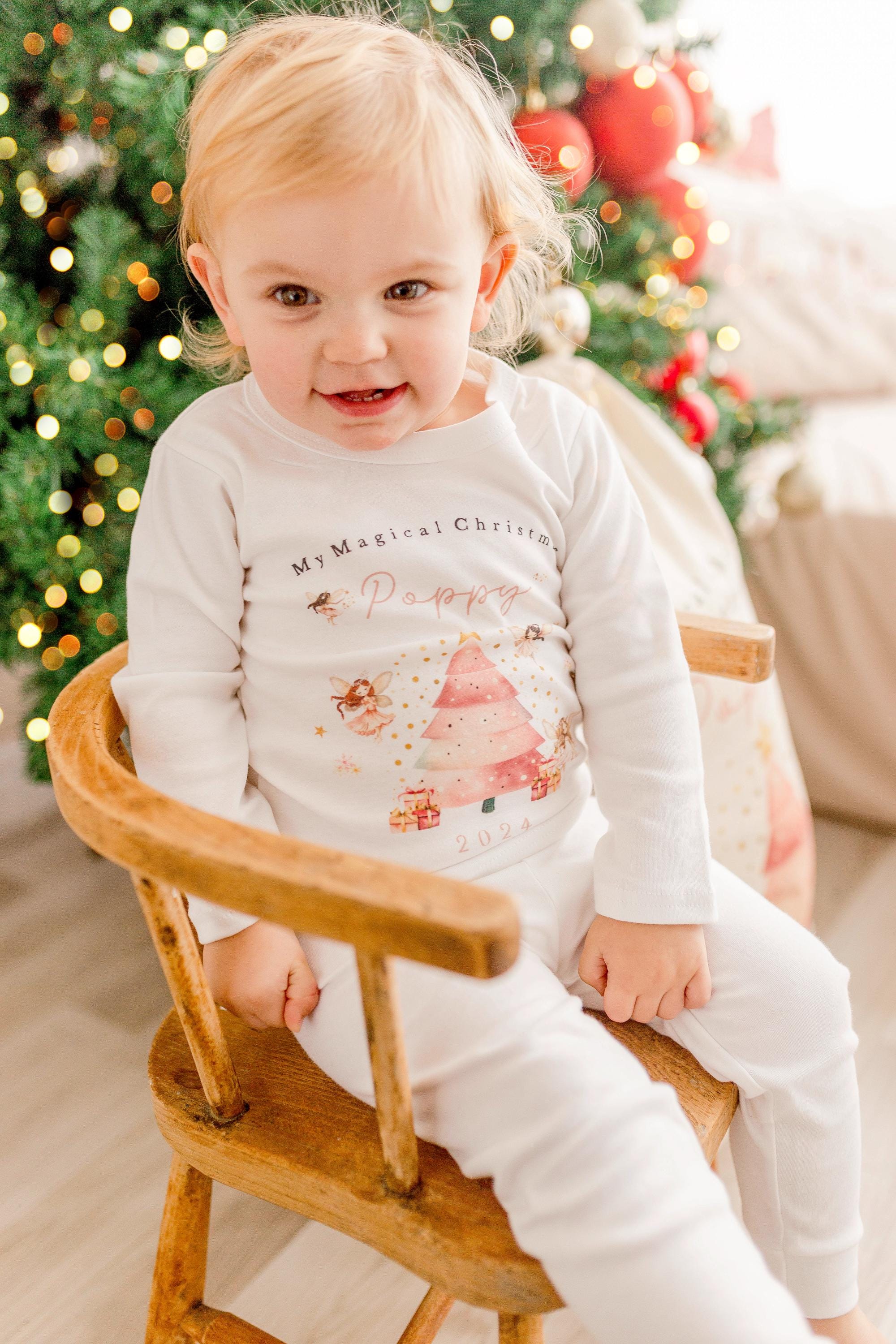 Kids Christmas pjs, childrens Xmas pjs, Santa pjs, personalised Christmas pyjamas, girls pink Christmas pjs, baby Christmas pjs