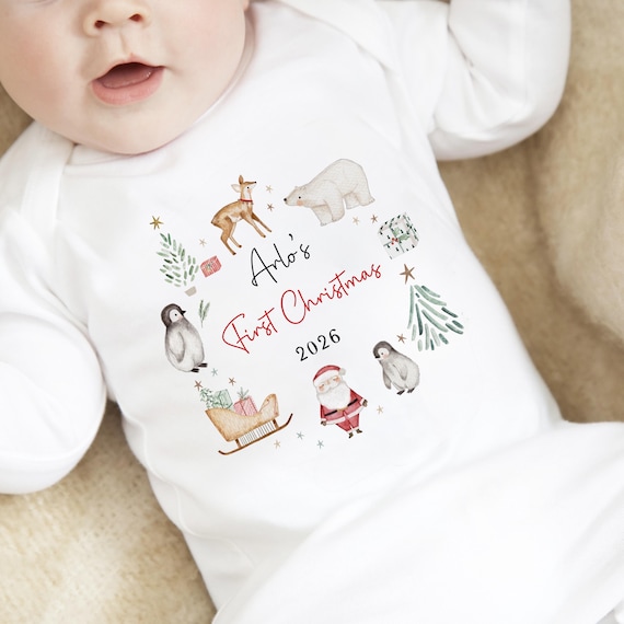 Personalised My First Christmas Babygrow, Baby First Christmas Outfit, Christmas Baby Gift
