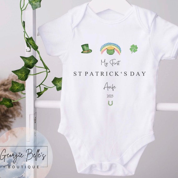 My First St Patricks Day Baby Outfit Personalised Baby Saint Patricks Day Clothes 1st St Patricks Day Babygrow Sleepsuit Vest Etsy UK