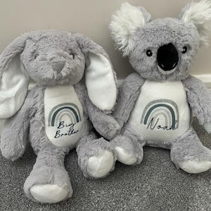 personalised bunny, baby boy gift, baby girl first, new baby gift, personalised baby gift, baby shower gifts, koala soft toy, koala teddy