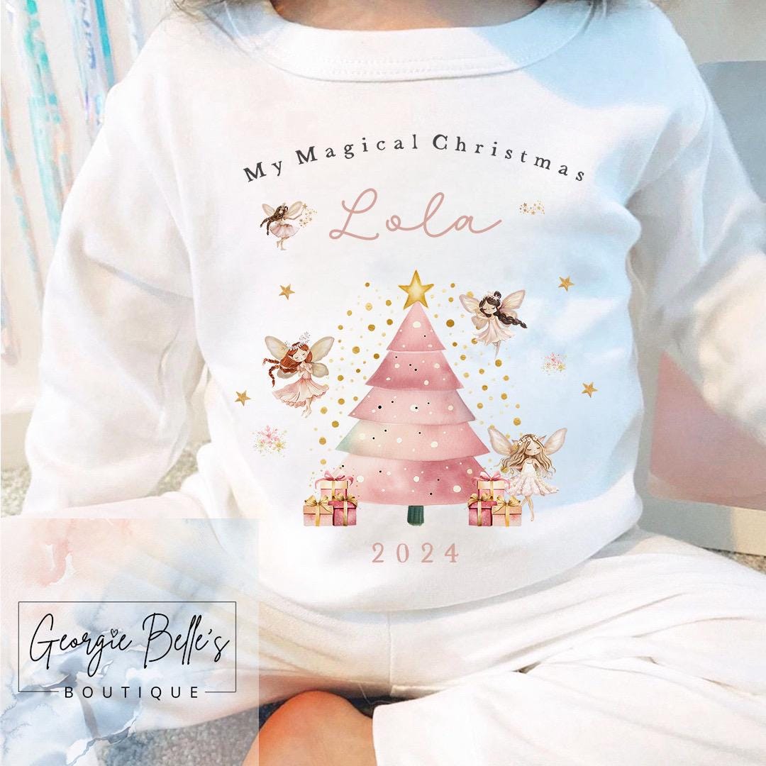 Kids Christmas pjs, childrens Xmas pjs, Santa pjs, personalised Christmas pyjamas, girls pink Christmas pjs, baby Christmas pjs