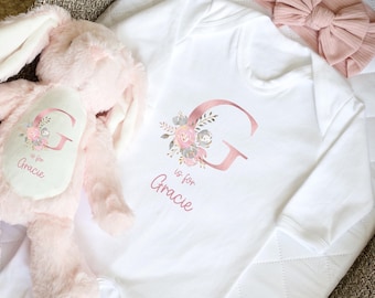 Gifts for newborn girls | Personalised baby girl babygrow | Girls Sleepsuit | Keepsake bunny