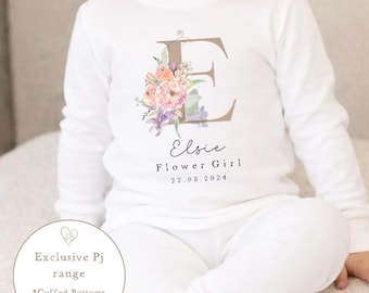 Flower Girl Pyjamas | Personalised Wedding PJs | Floral Initial Pyjamas | Bridesmaid PJs | Flower Girl Gift | Ages 1–10