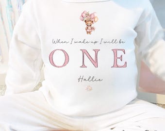 Personalised Teddy Birthday Pyjamas | Girls Birthday Pjs | When I wake up Pjs | Custom Birthday Pyjamas available in any age