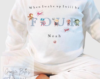 Personalised Boys superhero Birthday Pyjamas | Boys Birthday Pjs | When I wake up Pjs | First Birthday | Second Birthday | Superhero birthda