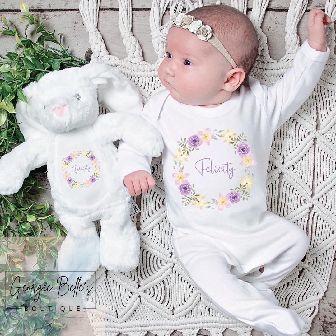 Personalised Baby Girls Sleepsuit / Babygrow / Vest / Bunny Etsy UK