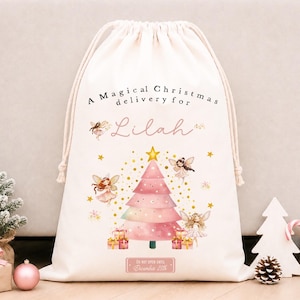 Personalised Girls Christmas Sack, Pink Christmas Sack, Fairy Christmas Sack