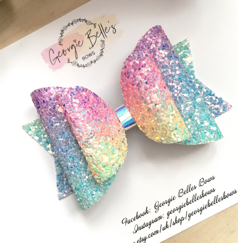 Rainbow Glitter Hair Bow Girls Hair Bow Glitter Bow Baby Etsy UK