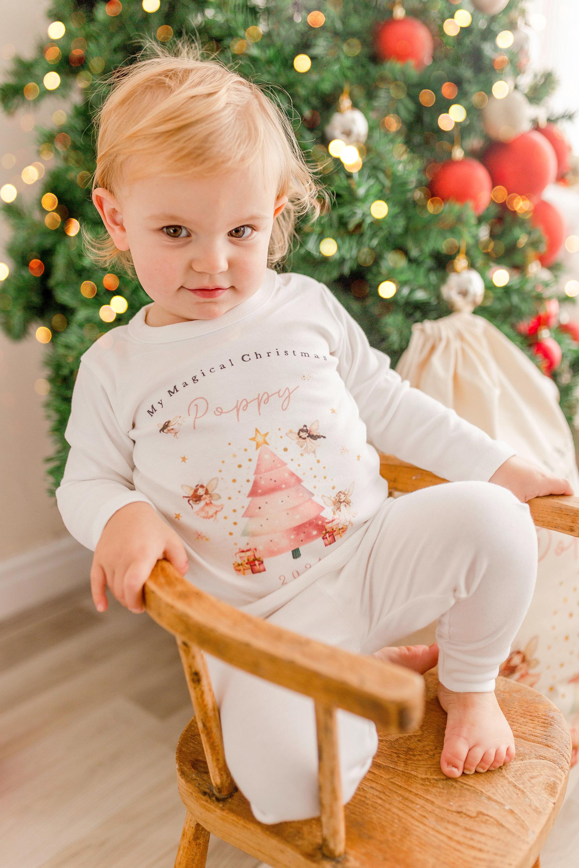 Kids Christmas pjs, childrens Xmas pjs, Santa pjs, personalised Christmas pyjamas, girls pink Christmas pjs, baby Christmas pjs