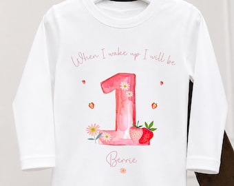 Girls Strawberry birthday pyjamas | My berry first birthday | Personalised baby girls pjs