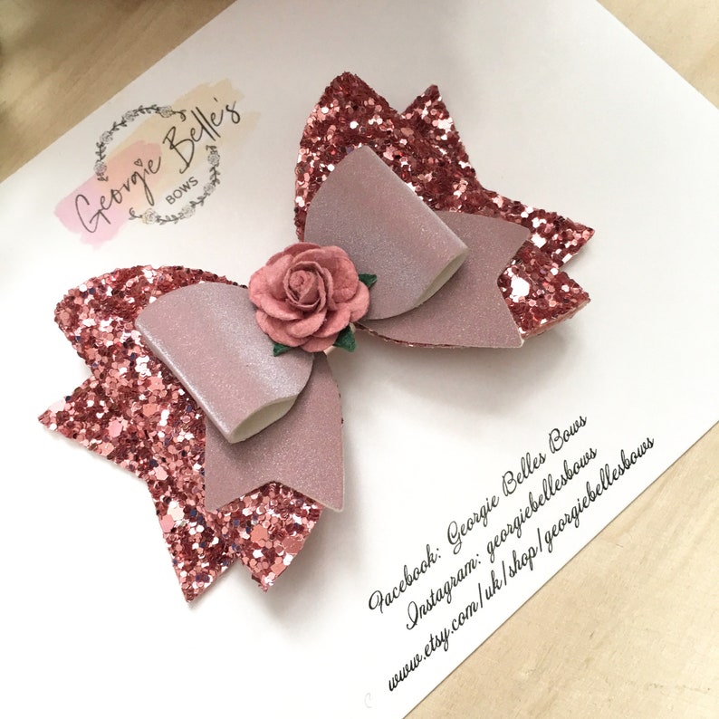 Dusky Pink Hair Bow Pink Bow Pink Hair Bow Glitter Hair Etsy