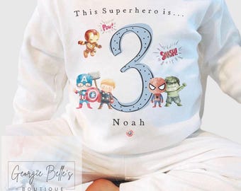 Personalised Boys superhero Birthday Pyjamas | Boys Birthday Pjs | When I wake up Pjs | First Birthday | Second Birthday | Superhero birthda