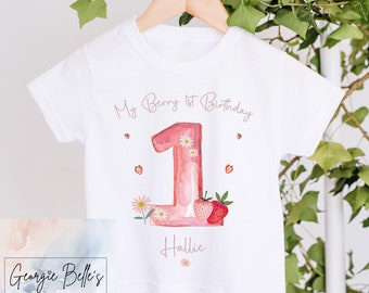 My Berry First Birthday T-Shirt | Girls Strawberry 1st Party Top | Personalised Toddler Outfit