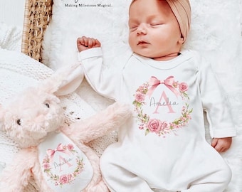 Personalised gifts for new baby girl | personalised babygrow | baby girl gift set | keepsake bunny | Newborn girl gift | Christening Gift