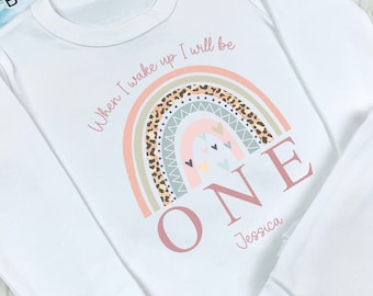 Girls ‘When I wake up I’ll be one’ pyjamas | Pjs | nightwear | First birthday pyjamas, baby birthday pajamas