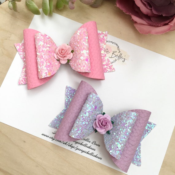 Ballerina Pink purple big Hair Bow birthday party bow girls clip