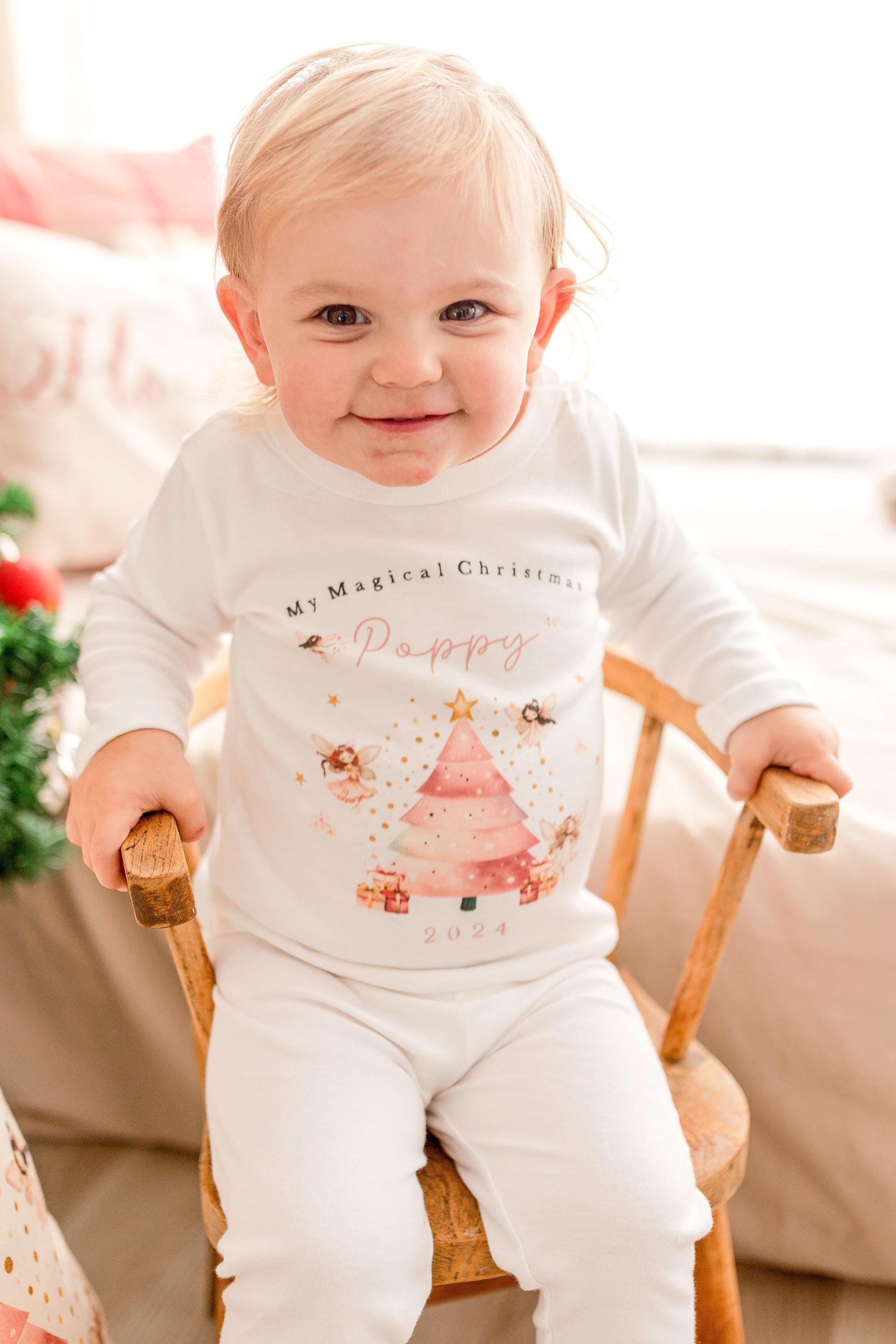 Kids Christmas pjs, childrens Xmas pjs, Santa pjs, personalised Christmas pyjamas, girls pink Christmas pjs, baby Christmas pjs