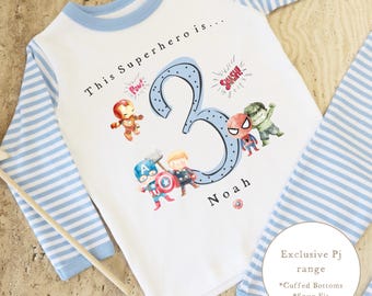 Personalised Boys superhero Birthday Pyjamas | Boys Birthday Pjs | When I wake up Pjs | First Birthday | Second Birthday | Superhero birthda