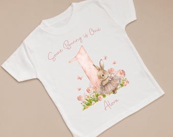 Some Bunny is One Birthday T-shirt | Girls first birthday top | Bunny 1st Birthday Top