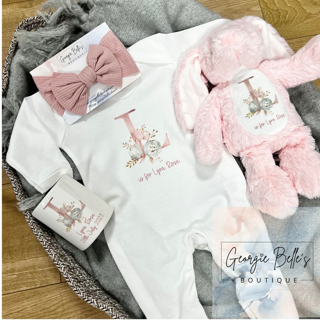 Personalised Gifts for New Baby Girl, Personalised Floral Babygrow