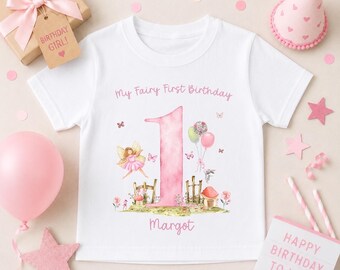 Fairy 1st Birthday T-Shirt | Personalised Fairy Happy Birthday T Shirt | First birthday gift | Birthday Girl Outfit Pyjamas