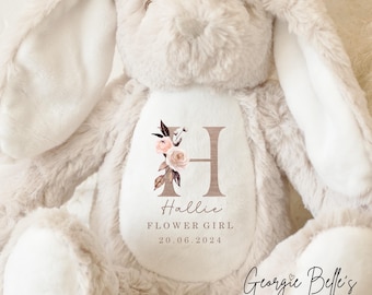 Personalised Flower Girl Bunny | Custom Name Wedding Teddy | Flower Girl Gift | Bridesmaid Bunny | Wedding Keepsake Soft Toy