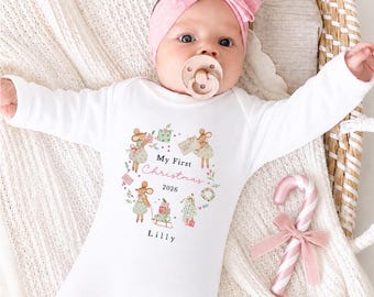 Baby Girl First Christmas Babygrow, Personalised Christmas Baby Outfit, My First Christmas Gift