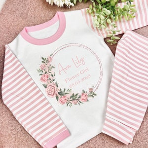 Pink / blush / Flower girl pjs / pyjamas / wedding morning / young bridesmaid / small flower girl / bridal party pjs / flower girl proposal