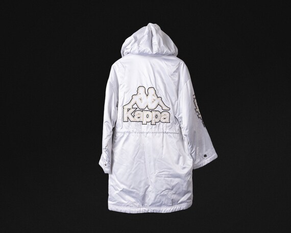 Vintage Kappa Long Jacket Kappa Sport Spell Out Embroidery Hoodie Ski Winter Jacket Streetwear Sportswear Hip Hop Silver Color Medium Size M