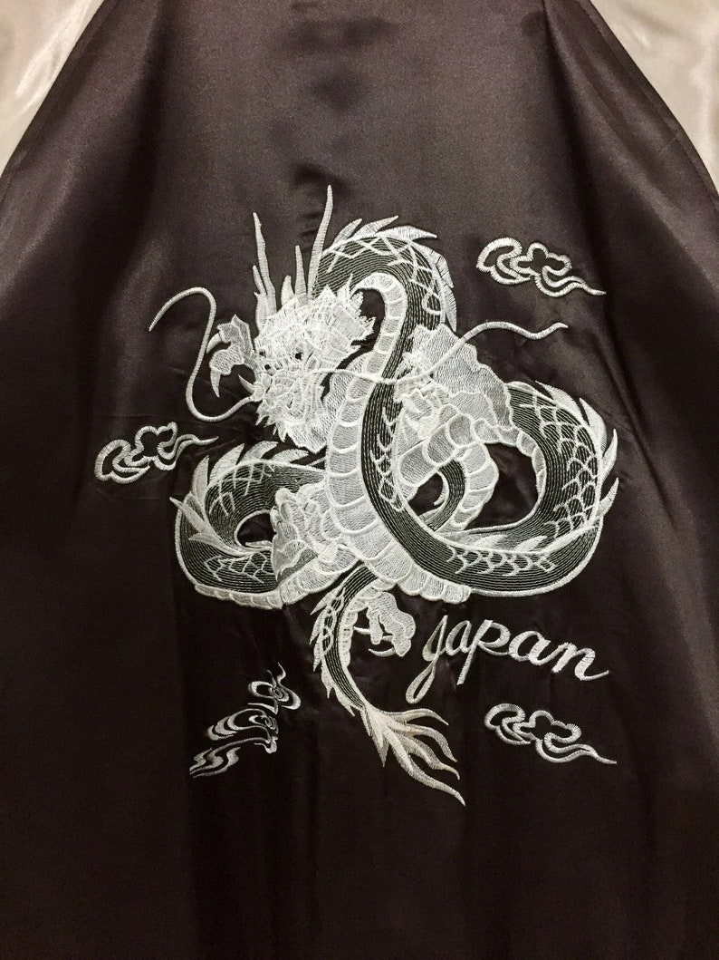 Sukajan Satin Vintage Rare Dragon Embroidered Japanese Souvenir Jacket Dark Brown Satin Sukajan Vintage Bomber Jacket Size Large
