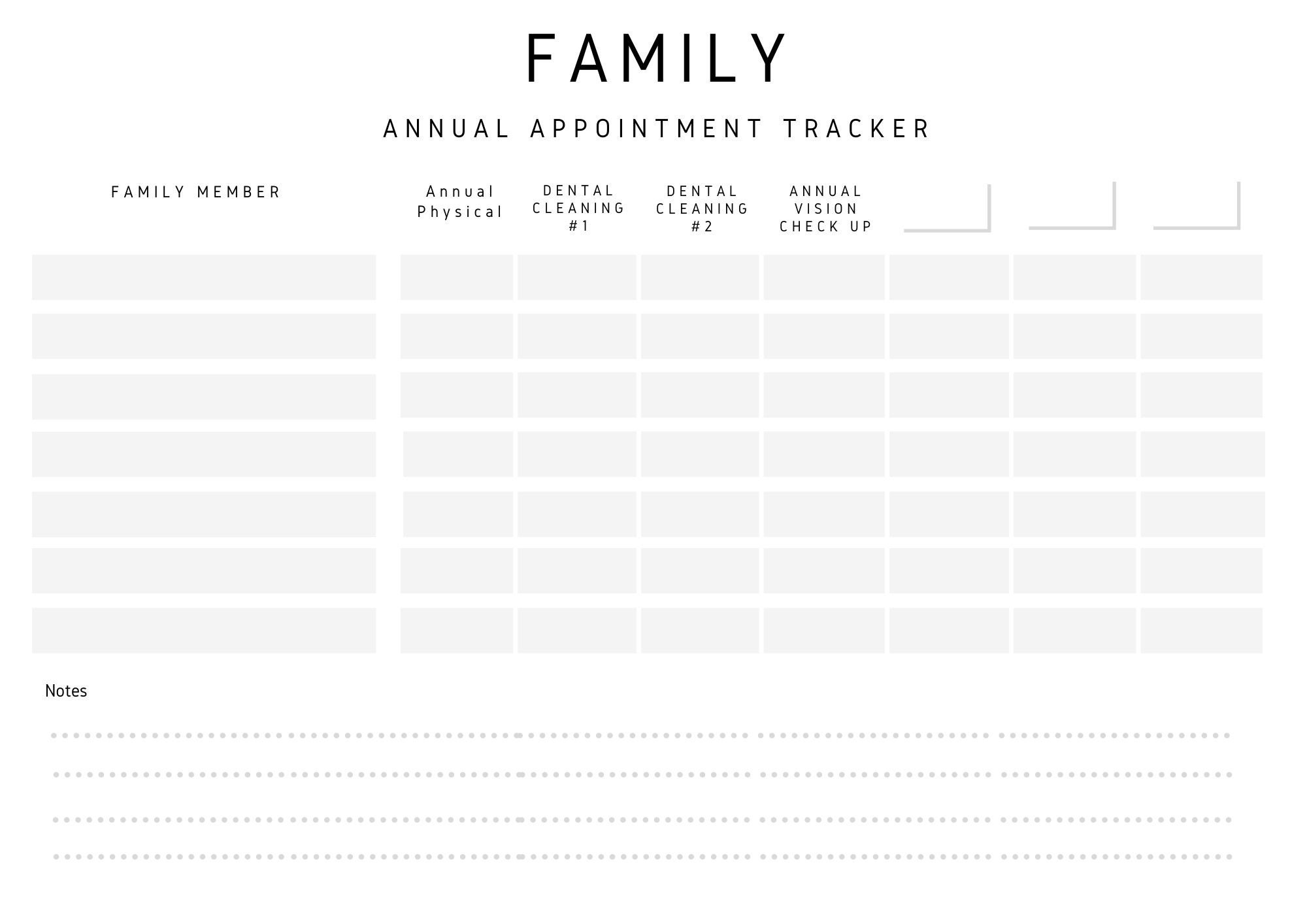 Simple Family Annual Appointment Tracker Etsy