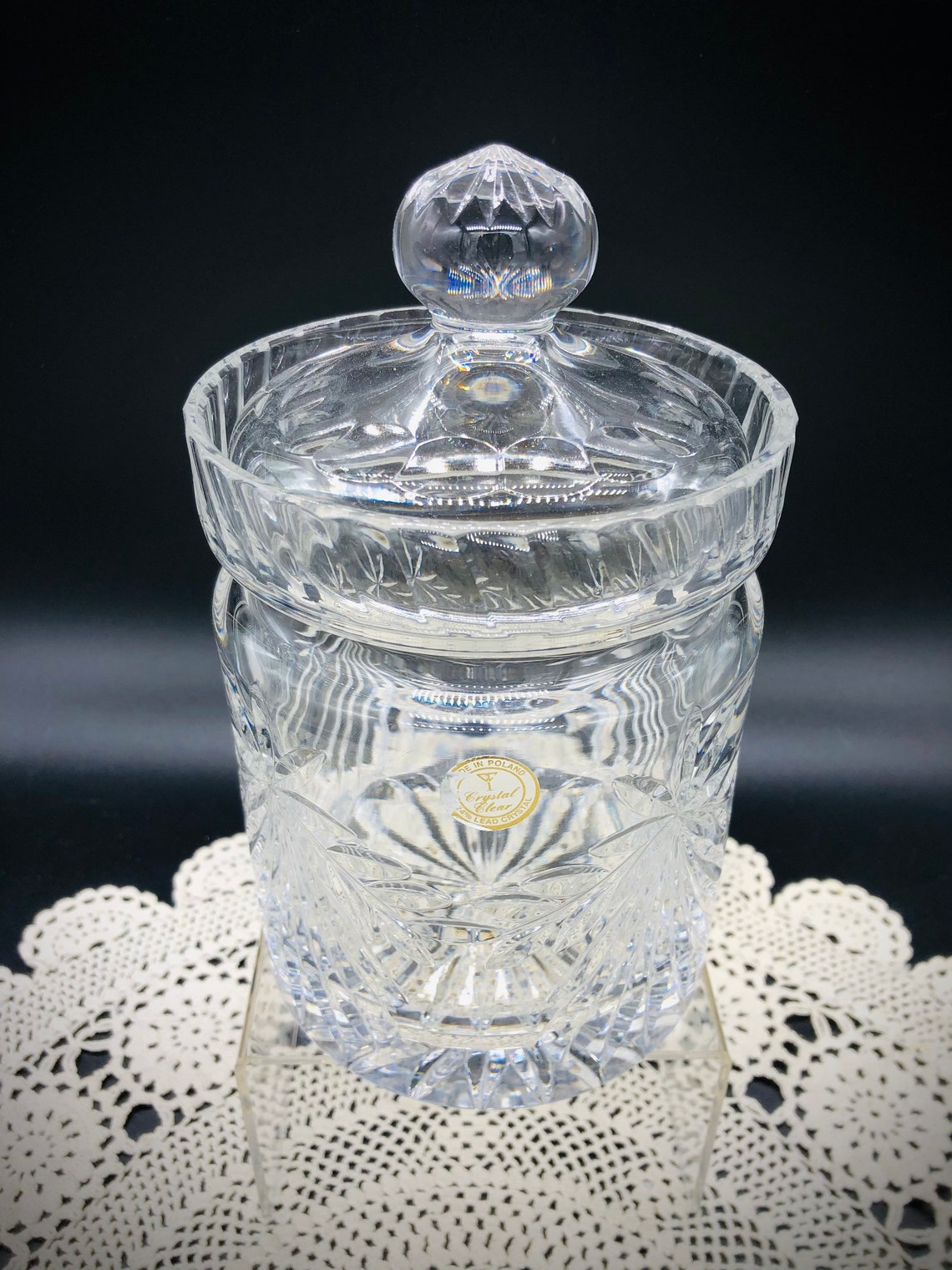 Poland Fine Lead Crystal Biscuit Barrel Jar With Lid Etsy