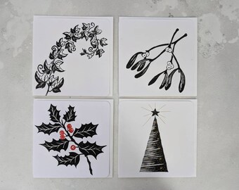 Handmade Christmas Card Bundle, Pack of 4 Cards, Seasonal Cards