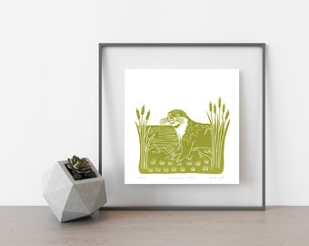 Otter Print, Limited Edition Linocut Print, British Wildlife Art
