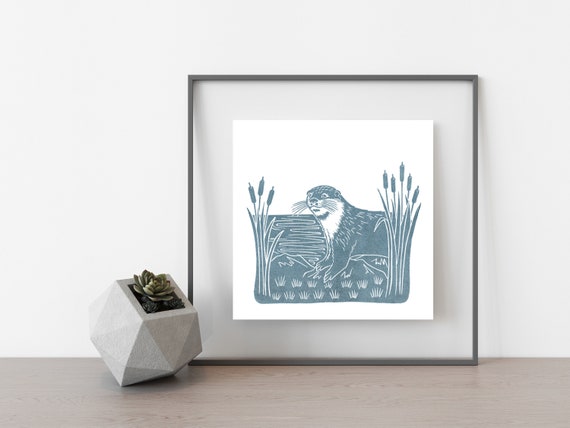 Otter Print, Limited Edition Linocut Print, British Wildlife Art