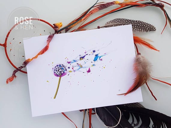 Rainbow Dandelion Print - Nursery Wall Art - Dandelion Clock Illustration - Dandelion Gift - Nature Lover Gift - Wild Flowers
