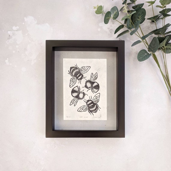 Bee Linocut Print, Bumblebee Print, Limited Edition Original Bee Art