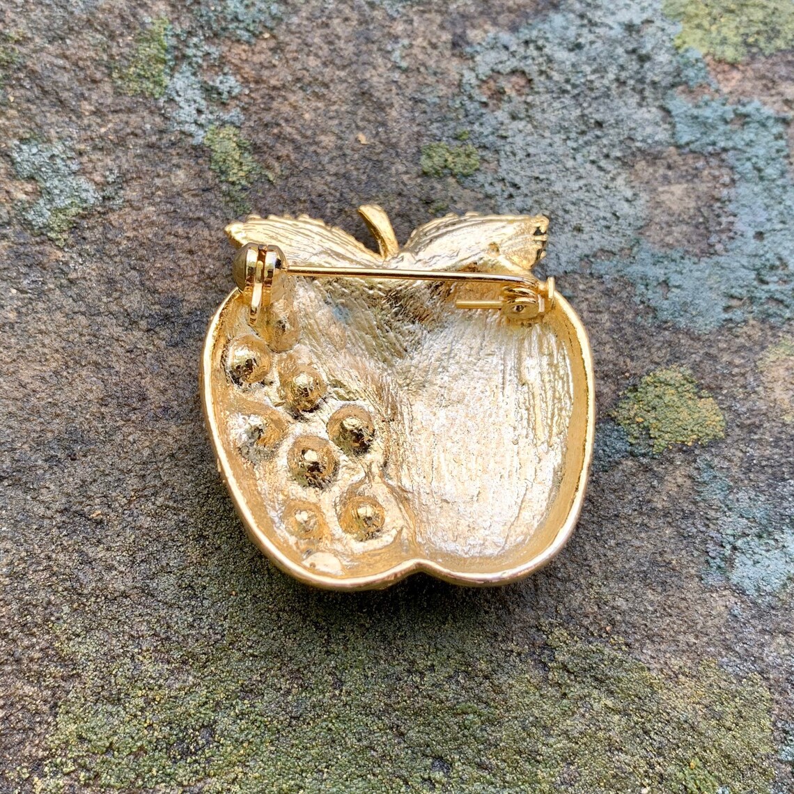 Gold Rhinestone Apple Brooch Apple of Gold Rhinestone Pin Etsy