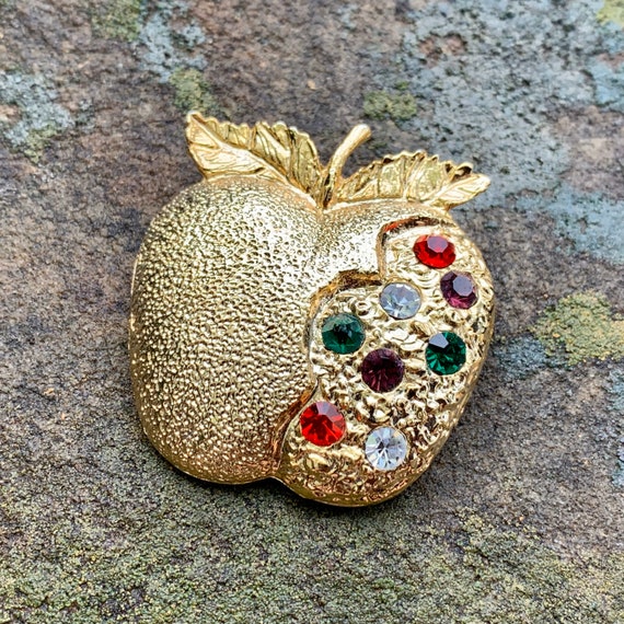 Gold Rhinestone Apple Brooch, Apple of Gold Rhines