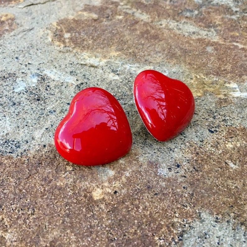 Puffy Red Heart Glazed Pottery Earrings Valentines Day Red Etsy