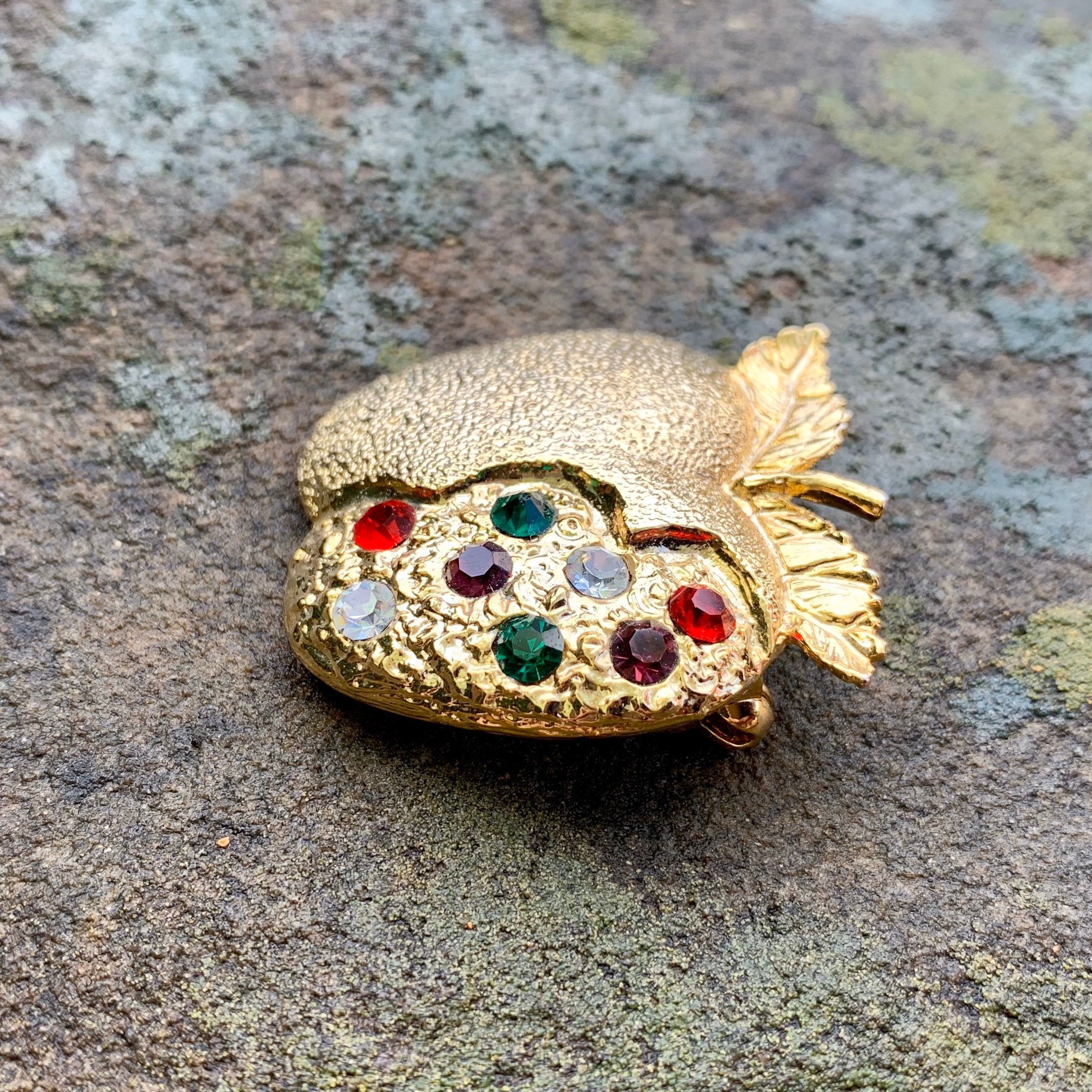 Gold Rhinestone Apple Brooch Apple of Gold Rhinestone Pin Etsy