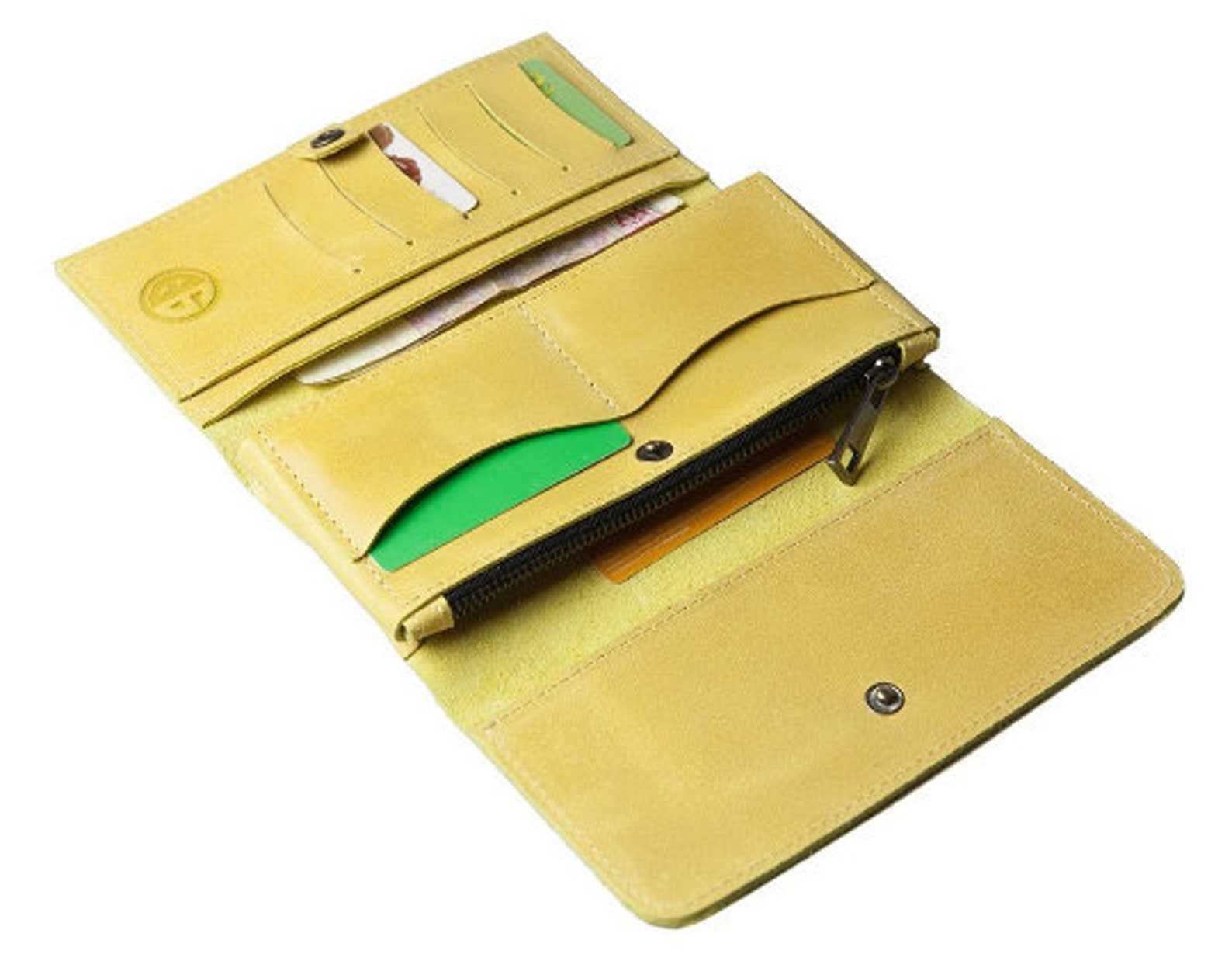 Woman Leather Wallet Yellow Wallet Woman Trifold Wallet Etsy