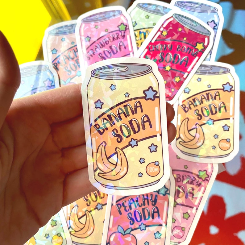 Kawaii Fruity Soda | Cute Holographic Water-resistant Stickers - Etsy