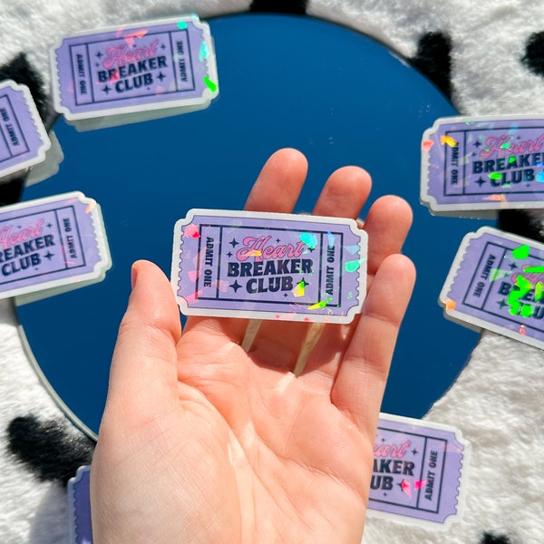 Heartbreaker Club Ticket Stub | Cute Trendy Holographic Sticker | Water-resistant Decal