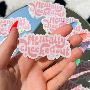 Psychisch Durchgecheckt | Holographische Sticker | Wasserfester Aufkleber in Pink