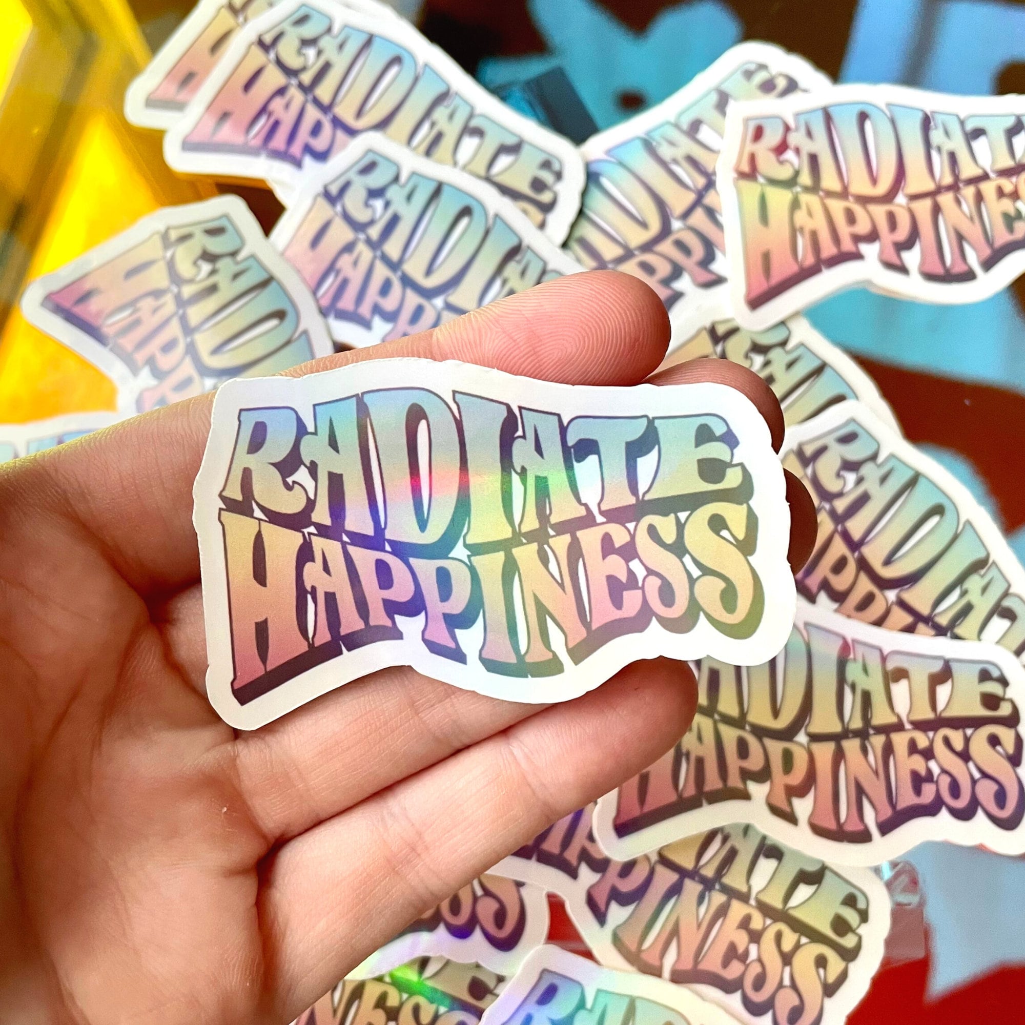 Radiate Happiness | Cute Positive Holographic & Water-Resistant Sticker