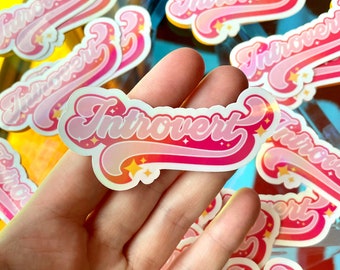 Introvert | Cute Pink Holographic Water-Resistant Sticker