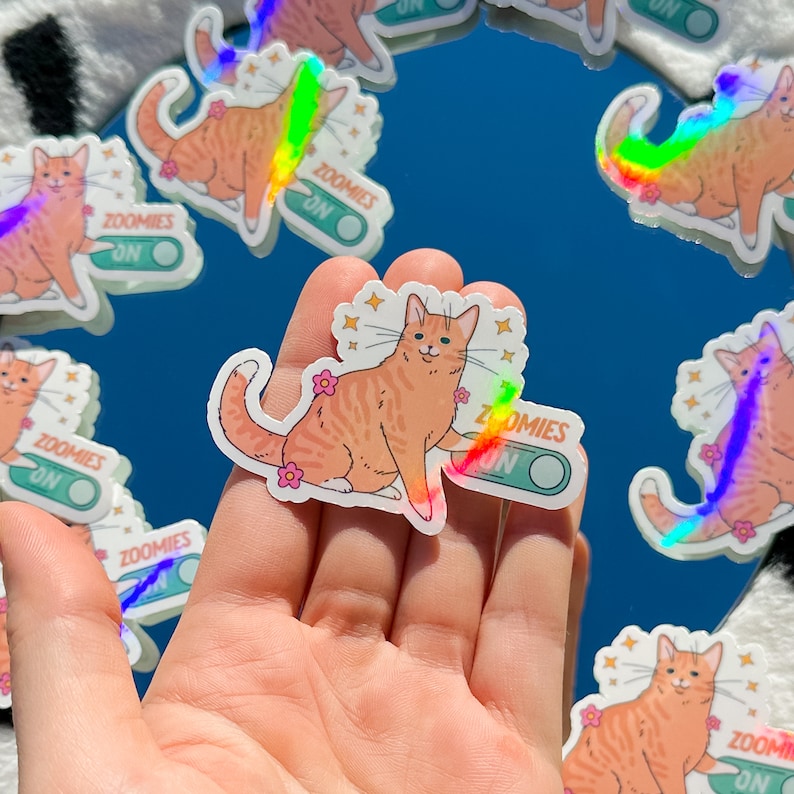Zoooooom Sticker Zoomies on Cat | Cute Trendy Holographic Sticker | Water-resistant ...